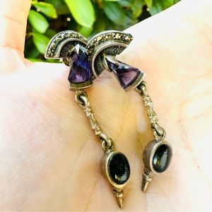 Vintage Natural Amethyst Silver 925 Dangle Earrings